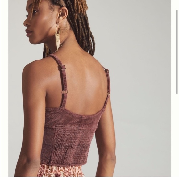 Anthropologie Pilcro Corduroy Corset Top Crop Stretch Back Adjustable Strap Sz 4 - Picture 4 of 14